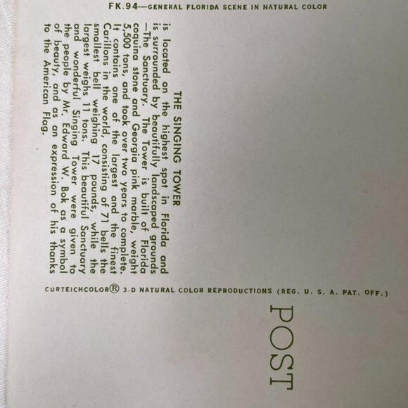 Vintage Postcard Floridas Majestic Singing Tower Scenic Landmark u - Picture 5 of 5